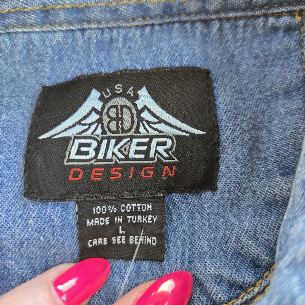 Sturgis Bike Week 2006 Blue Denim Sleeveless Button-Down Shirt Back Graphic - Picture 6 of 7